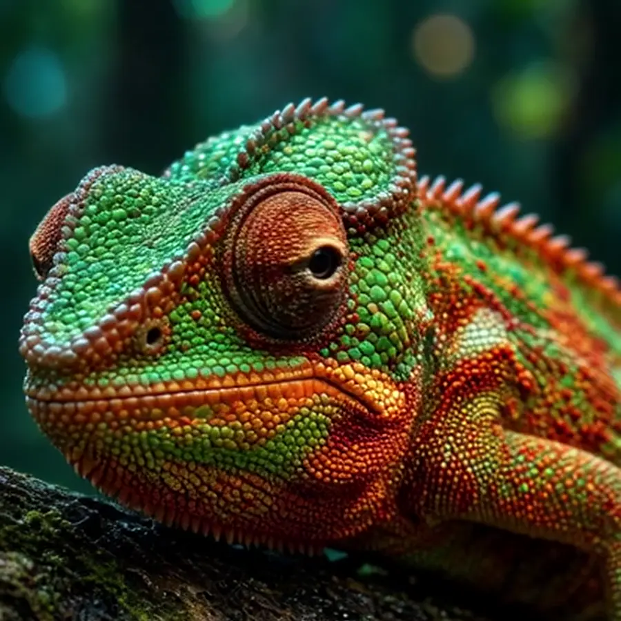 Camaleão colorido num galho